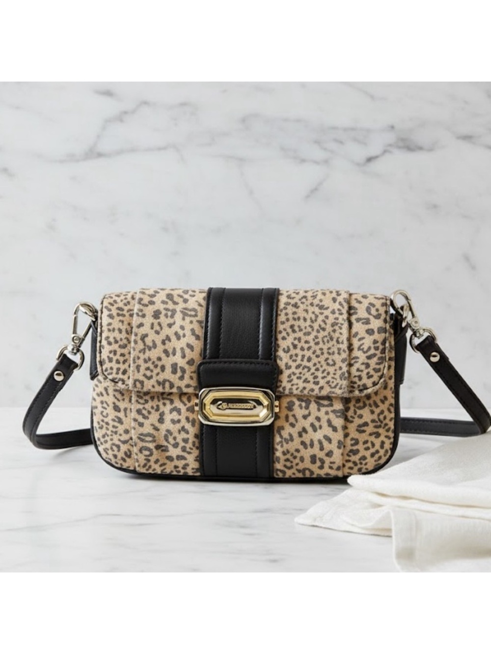 Leopard Print Crossbody with Black Trim and Gold Accent